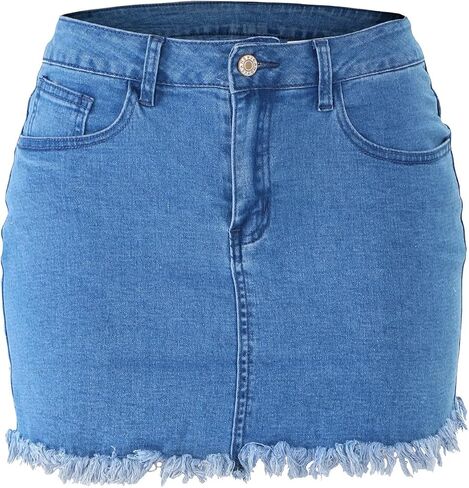 LONGYIDA Women's Casual Short Denim Skirt Y2K Stretchy Jean Skirt Washed Frayed A-Line Denim Jean Short Skirt in Saudi Arabia