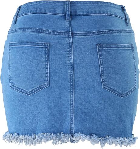 LONGYIDA Women's Casual Short Denim Skirt Y2K Stretchy Jean Skirt Washed Frayed A-Line Denim Jean Short Skirt in Saudi Arabia
