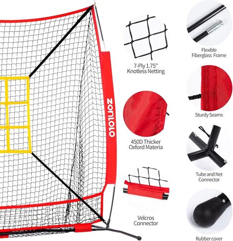 6x6ft Baseball & Softball Net for Hitting,Pitching,Batting, and Accuracy Throwing Practice,Baseball net with Sturdy Bow Frame,Battting Tee,Strike Zone, Middle Size,Suitable for Kids! in Kuwait