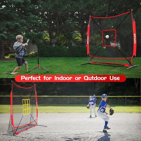 6x6ft Baseball & Softball Net for Hitting,Pitching,Batting, and Accuracy Throwing Practice,Baseball net with Sturdy Bow Frame,Battting Tee,Strike Zone, Middle Size,Suitable for Kids! in Kuwait