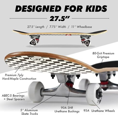 Magneto Complete Skateboard | 6-Layer Canadian Maple Double Kick Concave Deck | Beginners, and Teens in Kuwait
