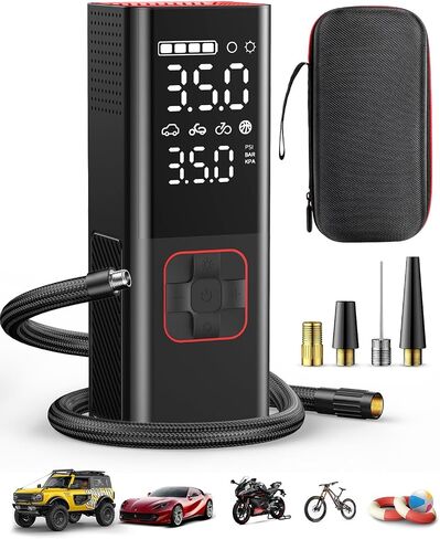 Tire Inflator Portable Air Compressor, Upgraded 2.0 Dual-Cylinder, 150PSI & 1-Min Fast Inflation, Auto Shutoff, LED Dual Displays, Cordless Pump for Cars, Trucks, Motorcycles, Bicycles, and More in Saudi Arabia
