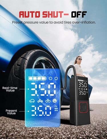 Tire Inflator Portable Air Compressor, Upgraded 2.0 Dual-Cylinder, 150PSI & 1-Min Fast Inflation, Auto Shutoff, LED Dual Displays, Cordless Pump for Cars, Trucks, Motorcycles, Bicycles, and More in Saudi Arabia