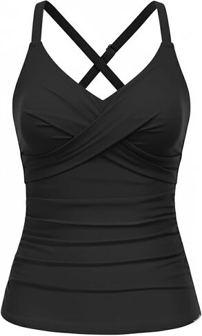 نساء Tankini بدلة الاستحمام أعلى - Twist Front V الرقبة أعلى فقط من الطوب الصليب الأحمر الصليب الأحمر السيطرة على ملابس السباحة 2025 XL in Saudi Arabia