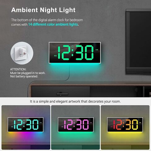 Large Digital Wall Clock 12", Digital Clock with Full Screen Display, 12 RGB Colors Changing Remote Control, DST, Wall Clock with Night Lights for Elderly Living Room Bedroom Office Gaming Room Decor in Saudi Arabia