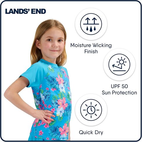 Lands 'end Kids Boys and Girls Swimwear UPF 50 Shirt Shirt Shirt Rash Guard (XXS-XL) in Saudi Arabia
