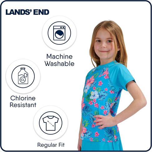 Lands 'end Kids Boys and Girls Swimwear UPF 50 Shirt Shirt Shirt Rash Guard (XXS-XL) in Saudi Arabia