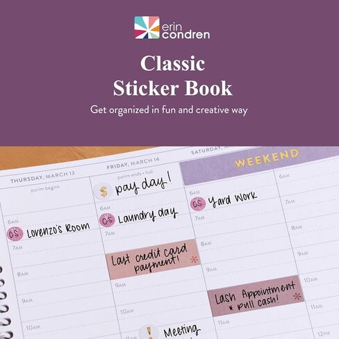 Erin Condren Functional Sticker Book Fan, 24 Sheets of Colorful Stickers - Student in Kuwait