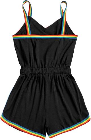 Milumia Women Casual Rainbow Stripe Print Cami Romper Knot High Waist Sport Jumpsuit in Saudi Arabia