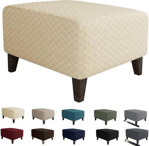MAXIJIN Jacquard Ottoman Cover Slipcovers Folding Storage Stool Furniture Protector Cover Soft Thick Rectangle Foot Rest Slipcover with Elastic Bottom (Ottoman Large, Dark Gray) in Saudi Arabia