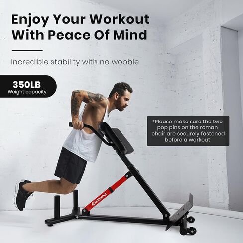 LIONSCOOL Heavy-Duty Adjustable Roman Chair - Back Extension Bench with Multiple Adjustment Functions- Hyperextension Bench Perfect for Home Gym (Black, 45°-180° Bench) in Kuwait