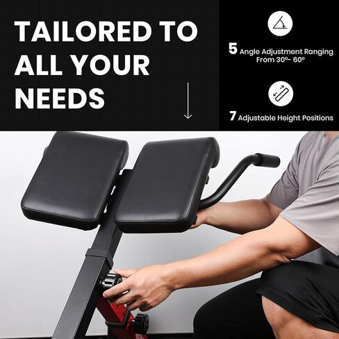 LIONSCOOL Heavy-Duty Adjustable Roman Chair - Back Extension Bench with Multiple Adjustment Functions- Hyperextension Bench Perfect for Home Gym (Black, 45°-180° Bench) in Kuwait