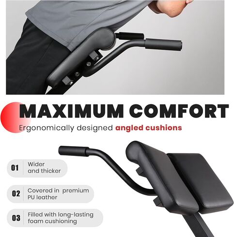 LIONSCOOL Heavy-Duty Adjustable Roman Chair - Back Extension Bench with Multiple Adjustment Functions- Hyperextension Bench Perfect for Home Gym (Black, 45°-180° Bench) in Kuwait