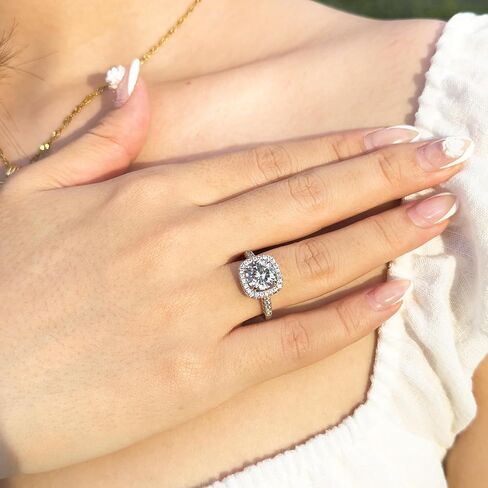 1 CT Moissanite Engagement Ring for Women – 925 Sterling Silver, White Gold Plated, Adjustable Round Promise & Wedding Band Ring in Saudi Arabia