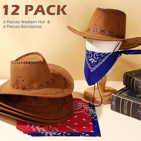 Zhanmai 12 قطع قبعات رعاة البقر و Bandanas الجزء الأكبر من رعاة البقر الراعي رعاة البقر القبعات الحفلات الأزياء (متعدد الألوان) in Saudi Arabia