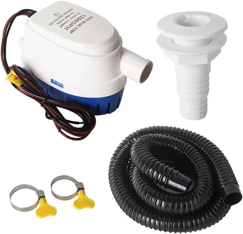 12V 1100GPH POT BILGE PUMP ، 1-1/8 بوصة DIA PILGE PUMP PHIPT KIT ، 6.5 FT BILGE PUMP HOSE ، 2 مشابك من الفولاذ المقاوم للصدأ وتركيبه من خلال خمس قطع) (خمس قطع) in Kuwait