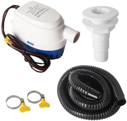 12V 1100GPH POT BILGE PUMP ، 1-1/8 بوصة DIA PILGE PUMP PHIPT KIT ، 6.5 FT BILGE PUMP HOSE ، 2 مشابك من الفولاذ المقاوم للصدأ وتركيبه من خلال خمس قطع) (خمس قطع) in Kuwait