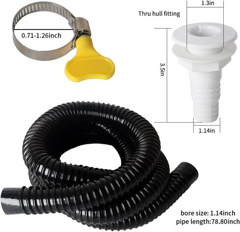 12V 1100GPH POT BILGE PUMP ، 1-1/8 بوصة DIA PILGE PUMP PHIPT KIT ، 6.5 FT BILGE PUMP HOSE ، 2 مشابك من الفولاذ المقاوم للصدأ وتركيبه من خلال خمس قطع) (خمس قطع) in Kuwait