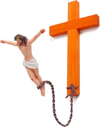Fexcofu Bunjesus Crucifix ، Bungee Jumping Wall Cross - Denaissance Sculpture Dentical Home Dedicor لعيد الفصح ، عيد الميلاد - هدية مسيحية فكاهية للأصدقاء والعائلة (أسود) in Saudi Arabia