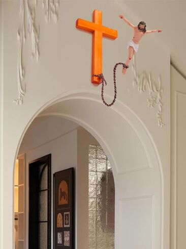 Fexcofu Bunjesus Crucifix ، Bungee Jumping Wall Cross - Denaissance Sculpture Dentical Home Dedicor لعيد الفصح ، عيد الميلاد - هدية مسيحية فكاهية للأصدقاء والعائلة (أسود) in Saudi Arabia