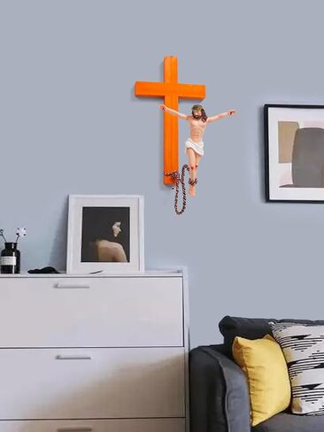 Fexcofu Bunjesus Crucifix ، Bungee Jumping Wall Cross - Denaissance Sculpture Dentical Home Dedicor لعيد الفصح ، عيد الميلاد - هدية مسيحية فكاهية للأصدقاء والعائلة (أسود) in Saudi Arabia