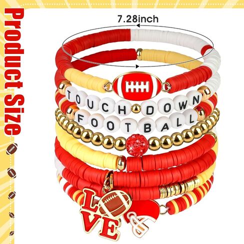 Game Day Football Bracelets for Women - Green and White Friendship Clay Beaded Stretch Bracelets,Stackable Sports Fans Charm Bangles,Football Mom Accessories Football Gifts for Matches in Saudi Arabia