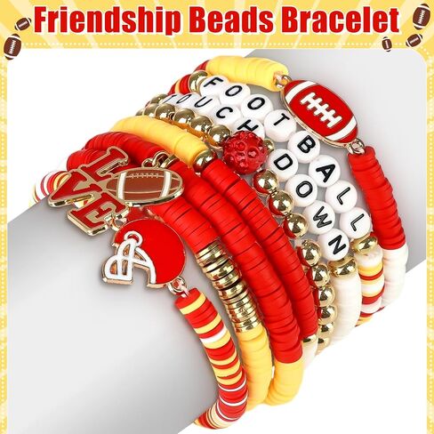 Game Day Football Bracelets for Women - Green and White Friendship Clay Beaded Stretch Bracelets,Stackable Sports Fans Charm Bangles,Football Mom Accessories Football Gifts for Matches in Saudi Arabia