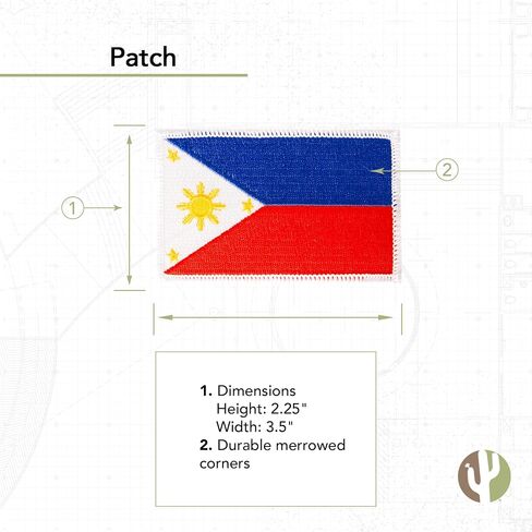 Desert Cactus Philippines Flag Patch – 3.5" x 2.25" Embroidered Iron On/Sew On Applique for Blazers, Jackets, Backpacks, Bags, Hats & Tactical Gear – (3-Pack Patch) in Kuwait