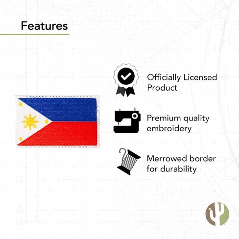 Desert Cactus Philippines Flag Patch – 3.5" x 2.25" Embroidered Iron On/Sew On Applique for Blazers, Jackets, Backpacks, Bags, Hats & Tactical Gear – (3-Pack Patch) in Kuwait