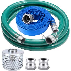 3 inch suction discharge hose pump kit for water/trash pump includes 3" x 65ft blue backwash hose & 3"x20ft green pvc hose & aluminum round hole suction strainer, cam and groove lock fitting adapter in Kuwait