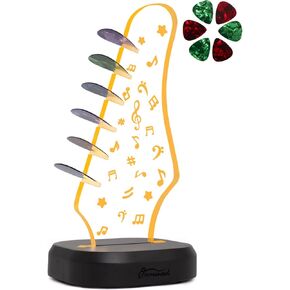 Light Up Guitar Pick Holder with 6 Guitar Picks, Acacia Wood & Acrylic Guitar Headstock Shaped Pick Holder Case for Guitar Pick Storage & Display, Guitar Music Accessories Gifts for Men Lover Player in Kuwait