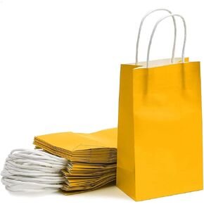 BLUE PANDA 25-Pack Orange Gift Bags with Handles - Medium Size Paper Bags for Birthday, Wedding, Retail (8x3.9x10 In) in Kuwait