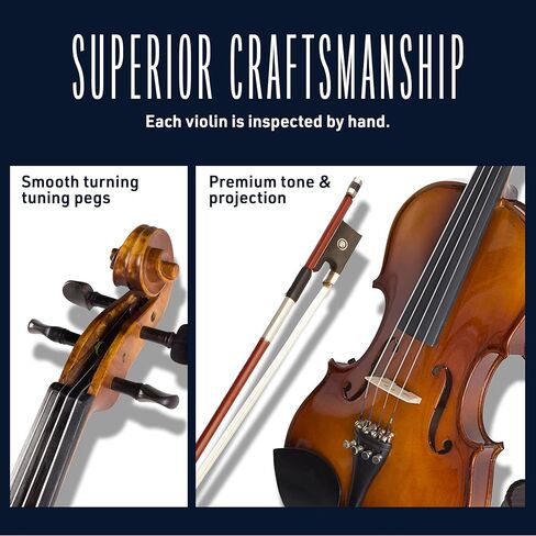 سيسيليو 3/4 كمان الكمان الصلبة مع سلاسل D'Addario Prelude ، القوس ، Rosin ، موالف ، راحة الكتف والدرس - مثالي للمبتدئين in Kuwait