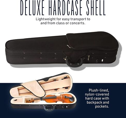 سيسيليو 3/4 كمان الكمان الصلبة مع سلاسل D'Addario Prelude ، القوس ، Rosin ، موالف ، راحة الكتف والدرس - مثالي للمبتدئين in Kuwait