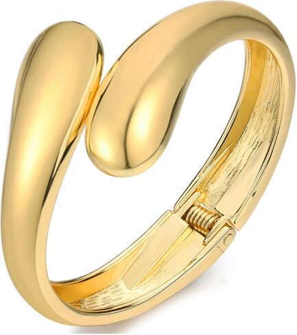 14K Gold Chunky Bangle Bracelet for Women Gold Plated Round Wrist Hinged Cuff Open Wide Bracelet Women Jewelry Gift in Saudi Arabia