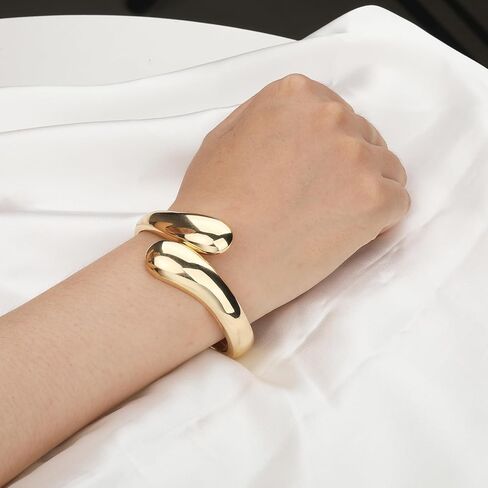 14K Gold Chunky Bangle Bracelet for Women Gold Plated Round Wrist Hinged Cuff Open Wide Bracelet Women Jewelry Gift in Saudi Arabia