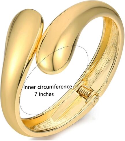 14K Gold Chunky Bangle Bracelet for Women Gold Plated Round Wrist Hinged Cuff Open Wide Bracelet Women Jewelry Gift in Saudi Arabia