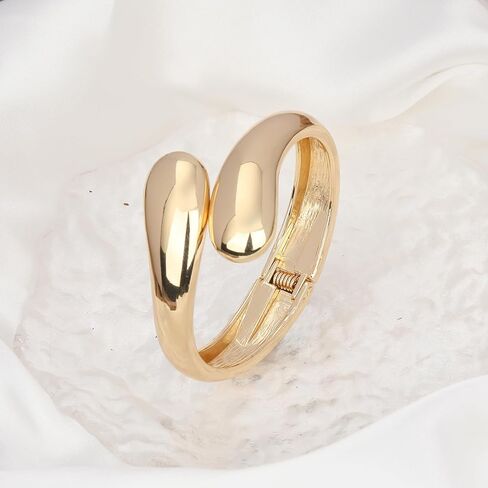 14K Gold Chunky Bangle Bracelet for Women Gold Plated Round Wrist Hinged Cuff Open Wide Bracelet Women Jewelry Gift in Saudi Arabia