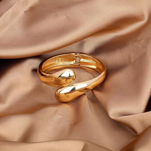 14K Gold Chunky Bangle Bracelet for Women Gold Plated Round Wrist Hinged Cuff Open Wide Bracelet Women Jewelry Gift in Saudi Arabia