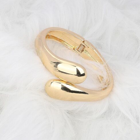 14K Gold Chunky Bangle Bracelet for Women Gold Plated Round Wrist Hinged Cuff Open Wide Bracelet Women Jewelry Gift in Saudi Arabia
