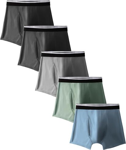 Incontinence Underwear for Men Washable Soft Reusable Leakproof Boxer Briefs with Front Fly 5 Pack(Large,2 Black/1 Dark Grey/1 Green/1 Blue) in Saudi Arabia