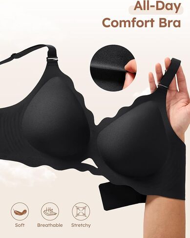 Wireless Bras for Women No Underwire, Seamless Comfortable Bralettes, Wavy V Neck, Padded T-Shirt Bra in Kuwait