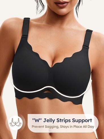 Wireless Bras for Women No Underwire, Seamless Comfortable Bralettes, Wavy V Neck, Padded T-Shirt Bra in Kuwait