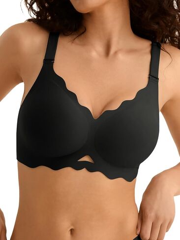 Wireless Bras for Women No Underwire, Seamless Comfortable Bralettes, Wavy V Neck, Padded T-Shirt Bra in Kuwait