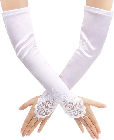 Long Black Fingerless Gloves for Women Formal, Elbow Length Silk Gloves Gatsby 1920s Accessories for Women in Saudi Arabia