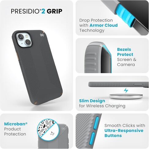 Speck Black iPhone 16 Pro Max Case MagSafe and ClickLock - Slim Phone Case iPhone 16 Pro Max - iPhone 16 Pro Max Phone Case - Presidio 2 Grip - Black/Slate in Saudi Arabia