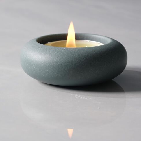 Handmade Decorative Pebble Tealight Candle Holders Set of 8 - Handcrafted Home Decor Accent for Calming Earthy Aesthetic Cement Peacock Blue Diameter 2.6 inches in Saudi Arabia