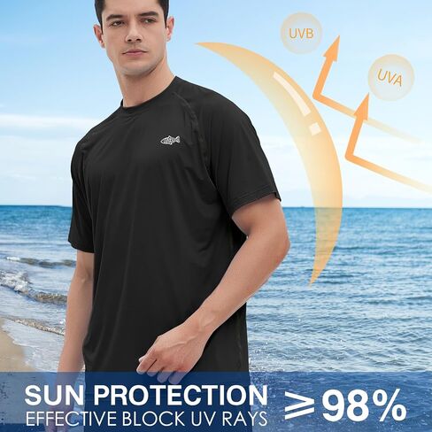 Riverruns Men's Swim Shirt Rash Guard Short Sleeve UPF 50+ UV Sun Protection Quick Dry Fishing Beach Water T-Shirt #1030 in Kuwait