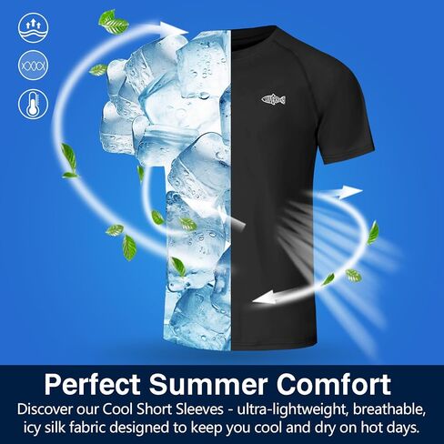 Riverruns Men's Swim Shirt Rash Guard Short Sleeve UPF 50+ UV Sun Protection Quick Dry Fishing Beach Water T-Shirt #1030 in Kuwait