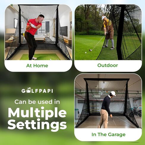GOLFPAPI Pro Golf Practice Net – Heavy‑Duty 7.5ft & 10ft Steel Frame Hitting Net with 1″ High‑Tension Mesh & Side Shank Protection – Indoor/Outdoor Driving Range & Simulator in Kuwait
